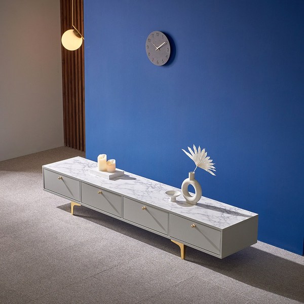  가구의정석 대리석 2000 티비 거실장 방문설치, 그레이 