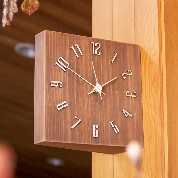 우드 무소음 원목 양면시계, 브라운