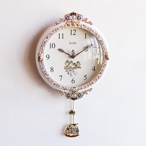 서운아트 라비타 무소음 부엉이 추 벽시계, 화이트 + 골드