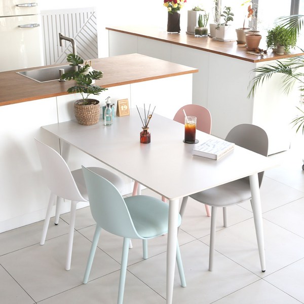 참갤러리 퓨어 라운드 포세린 통 세라믹 식탁의자세트 4인용 1400 + 의자 4P 세트 방문설치, 화이트(상판), 그레이, 화이트, 핑크, 스카이(의자)