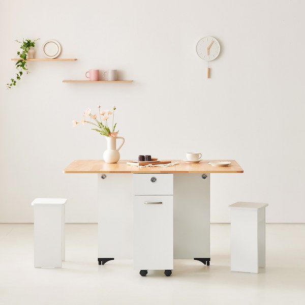  동서가구 엘로이 접이식 테이블 + 스툴 2p 방문설치, 내추럴 