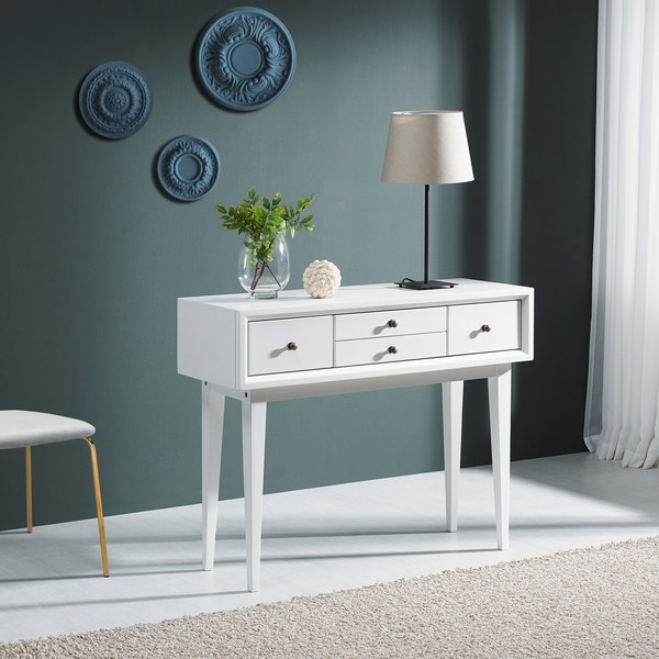  헤즈로 브리트 원목 모던 수납 미니 콘솔 화장대 900 방문설치, 화이트 