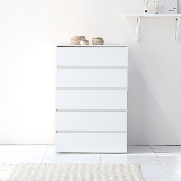 데코퍼니쳐 아론 서랍장 5단 서랍장 800 방문설치, 화이트, 5개