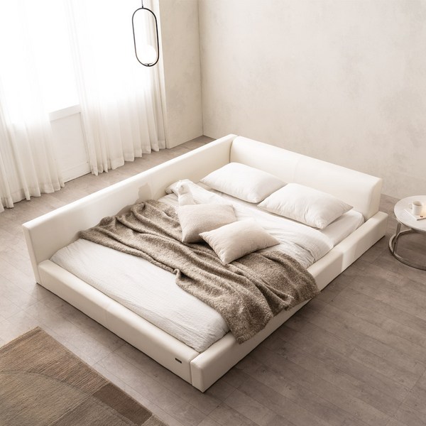 젠티스 스퀘어 모던 저상형 패밀리 침대 프레임 + 유로탑 본넬 매트리스 세트 방문설치, 화이트