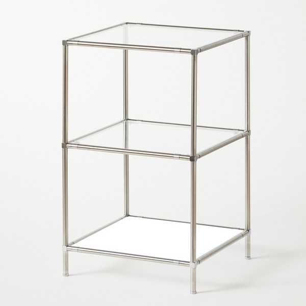 두리펀 심플 강화유리 바른 네모 모듈 선반, 투명 + 투명 + 흰색, 3단