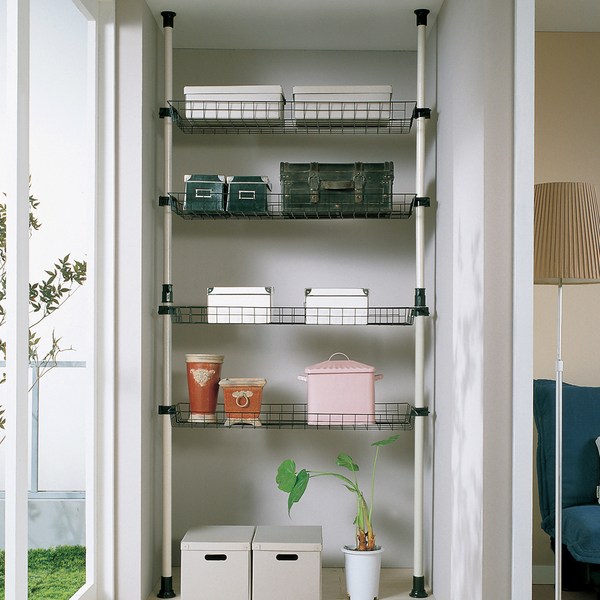 가화홈시스 4단 바구니 행거 세트, 아이보리(기둥), 블랙(바구니)