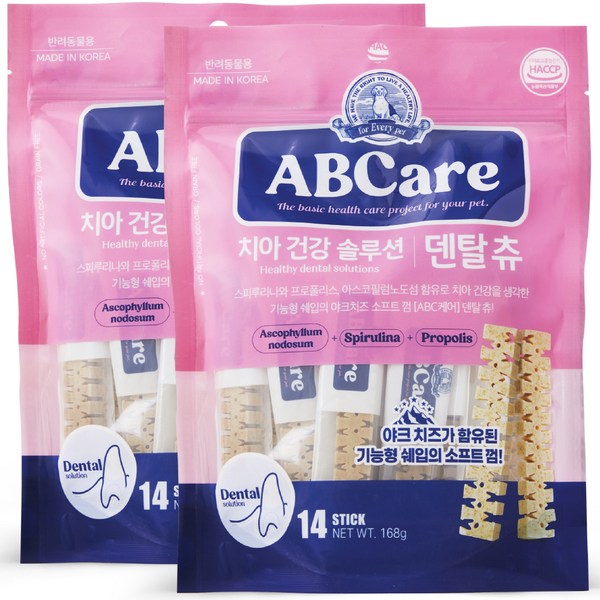  ABCare 강아지 치아 건강 솔루션 기능성 소프트 츄 덴탈껌 14p, 덴탈, 168g, 2개 