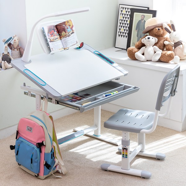  루나랩키즈 아동용 어린이 높이 각도 조절 꾸러기 책상 + 의자 세트, 블루 