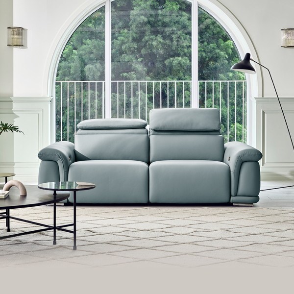 [다우닝] [상품권증정] 시네마 3인 전동 리클라이너 전체 통가죽 소파(한방향), 색상:아쿠아블루 / 전동 리클라이너 방향:좌형