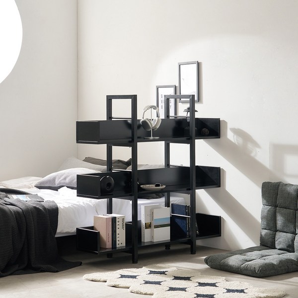 제련공단 철제책장 1200 3단 사각프레임 책장 낮은책장 진열장 장식장 책꽂이 수납 선반, J05 블랙프레임_블랙