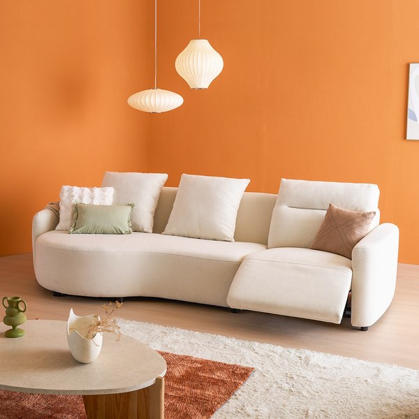 리바트 세계가구 캐슈넛 4인 패브릭 일면형 리클라이너 소파, 우형