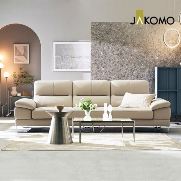 자코모 패시브 4인 천연면피 소가죽 소파, 그레이