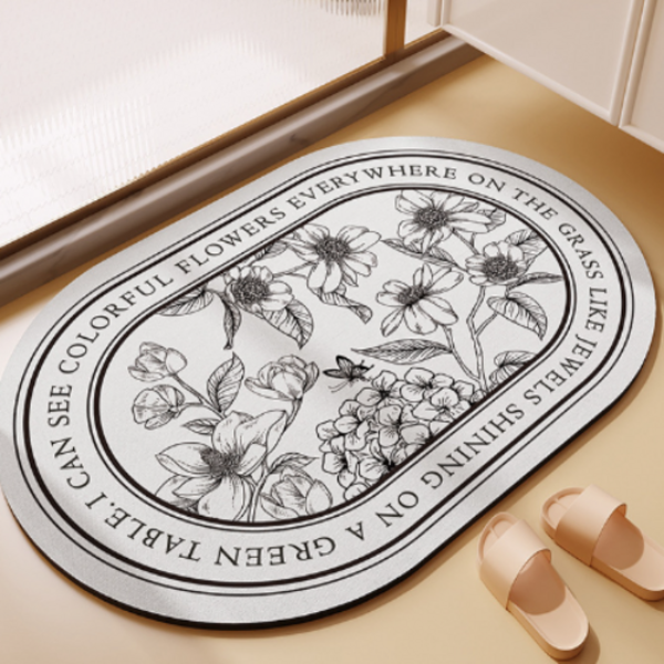 (1+1) 루체엠 빨아쓰는 소프트 규조토 발매트 논슬립 말랑규조토 3세대 화장실 주방 욕실 발매트, 플라워타원1+1, 2개