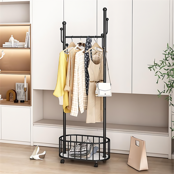 unihome 폭좁은 소형 이동식 옷걸이 행거 블랙