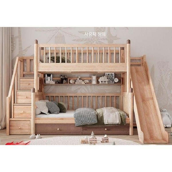 2단 슬라이딩 침대 이층침대 원목 계단 가드레일 미끄럼틀 1.8m 수납함 서랍 - 주문제작, A. 주문제작보증금