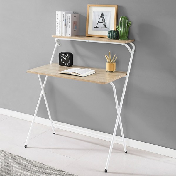  리빙위즈 폴딩 접이식 테이블 책상 선반형, 화이트 