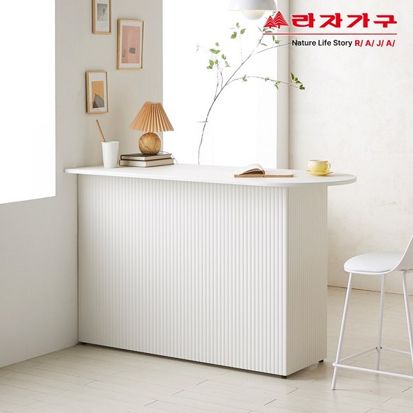 라자가구 리브 헤이디 1400 템바보드 반타원 아일랜드 홈바 수납 식탁 RND026C, 화이트-좌측형