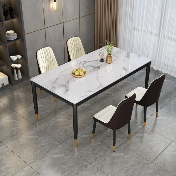  아우스 KC 6인용 4인용식탁세트 대리석무늬 강화유리식탁 세트 모던식탁의자 북유럽풍식탁 다이닝테이블 식탁세트의자, 4인용 식탁세트 (120x70cm) 표준형 화이트 