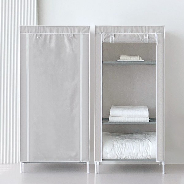  이안리빙 린넨패브릭 커버형 조립식 비키니옷장 드레스룸 원룸행거 이불장, 그레이 