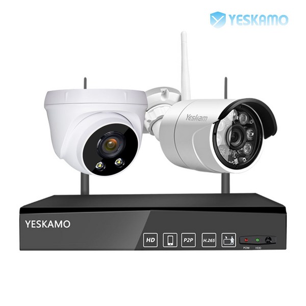 YESKAMO 예스카모 500만화소 8채널 실내 실외 무선 보안 CCTV 카메라 세트 감시카메라 세트(HDD 미포함), 03) 8CH NVR 실내1대 실외1대 풀세트