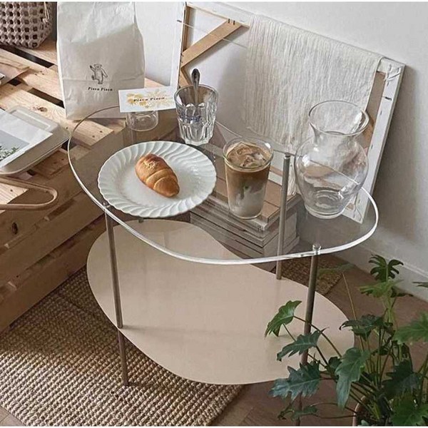 모듈 사이드 테이블 비스포크 알루아 투명테이블 캠핑, 베이지 받침