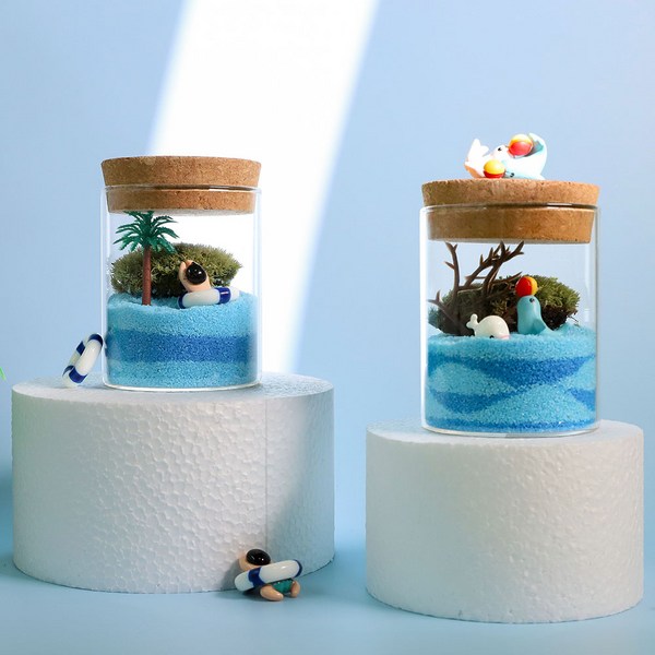 이끼 테라리엄 LED 색모래 테라리움 만들기 키트, 03 가을-토끼와거북이(조명불포함), 1개