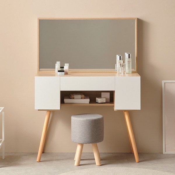 [HOT 화장대!] 퍼니하우스 시에라 안방 거실 원룸 서랍형 다용도 수납 화장대 1000 거울포함 콘솔 세트, 오크화이트, 오크화이트