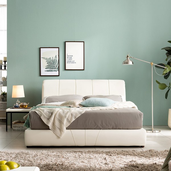 베디스 SB222 평상형 심플 스타일 가죽침대/프레임 SS, 아이보리