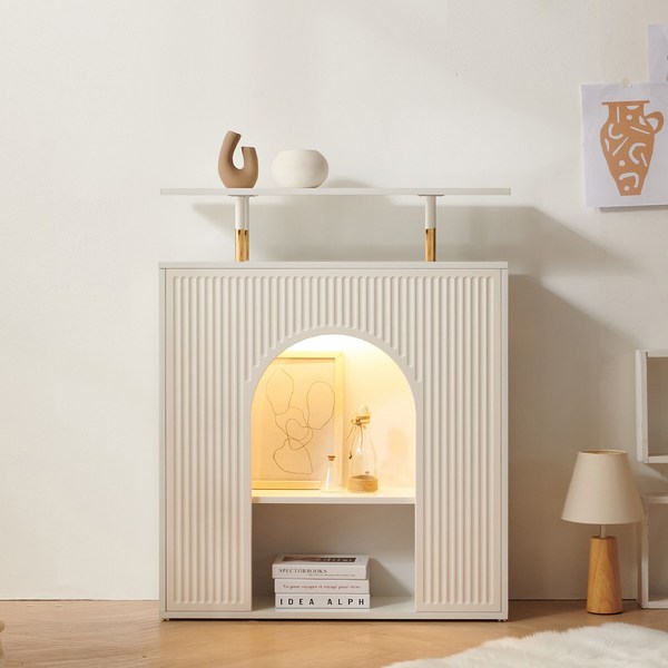  [에타홈] 아치 벽난로 콘솔 장식장 LED 선반 수납장 2colors, 화이트 