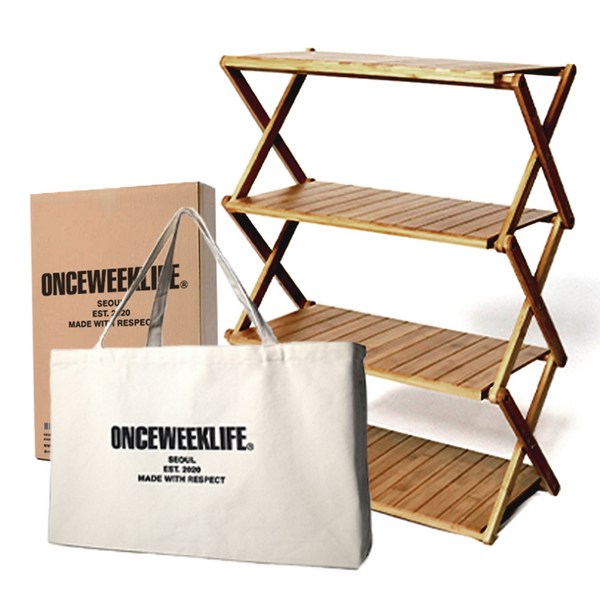  원스위크라이프 우드쉘프 캠핑선반 에코백 세트, 혼합색상, 4단, 1세트 