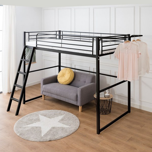 미코퍼니처 비앙카 철제 벙커침대 슈퍼싱글 매트포함, 견면매트, 블랙