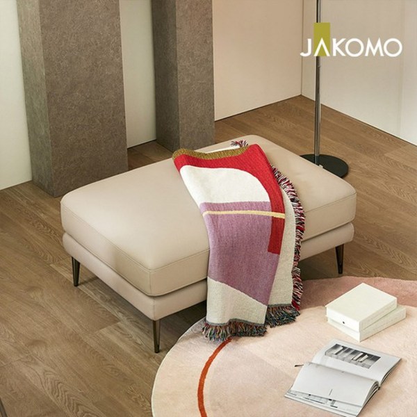  비기닝 모듈 천연면피 소가죽 스툴, 크림아이보리 