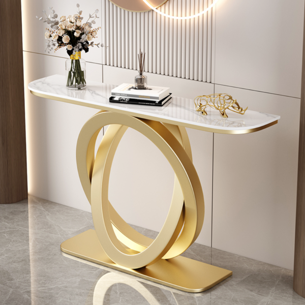  홈풀 북유럽 콘솔 미니 현관 콘솔 테이블 거실 슬림 폭좁은 복도 데스크 인조 대리석 장식장 예쁜 포인트 인테리어 얇은 콘솔, 1. 골드 100cm 