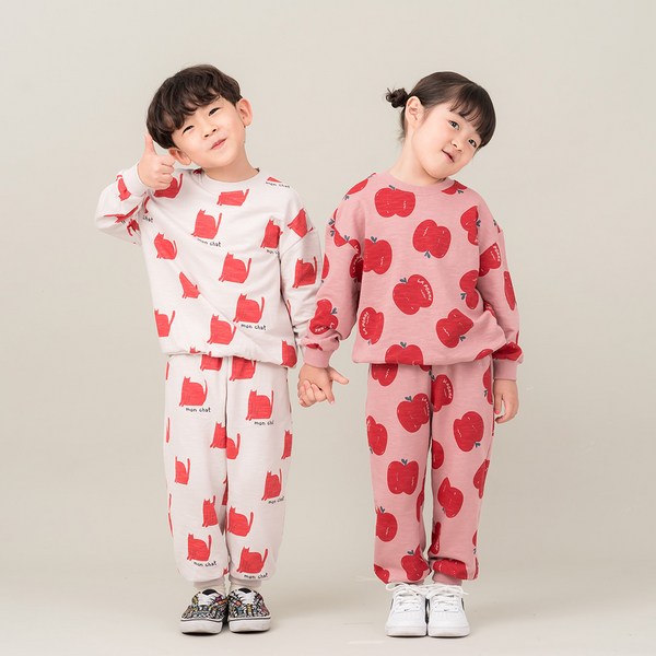  꼬떼드무어 모티프 셋업 아기상하복 유아상하복세트 맨투맨세트 아동복 등원룩 