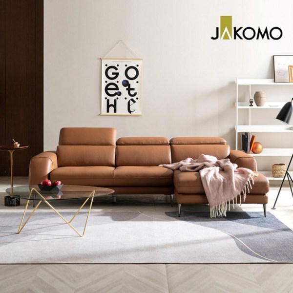  자코모 카렌 3.5인 카우치형 기능성 천연면피 소가죽 소파, 카멜/우형 