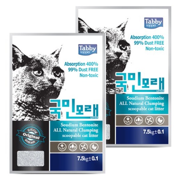태비탑퍼 국민 오리지날 고양이 모래 무향, 7.5kg, 2개