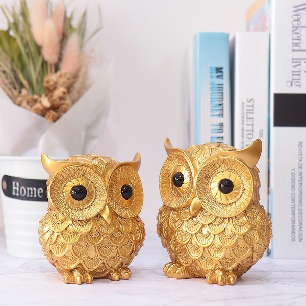  골드디자인 풍수 인테리어 소품 집들이선물 개업선물 골드 부엉이 장식품 AD-01G 2P SET, 골드 