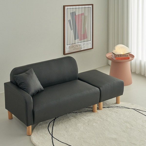  아이와비 유니크 2인용 인조가죽 스툴형 소파, 블랙 