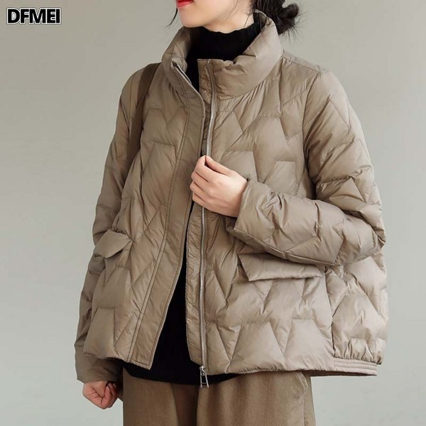 DFMEI 패딩 기모 루즈핏 화이트 오리털 하이넥 코트
