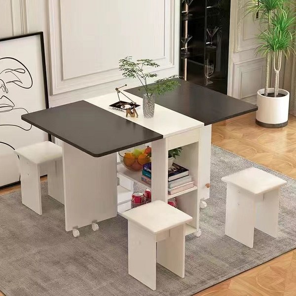 소담울 아일랜드 접이식식탁 의자 세트 탁자 미드센츄리 사각 4인용 확장형 테이블, B