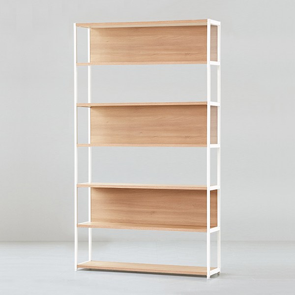 [두닷] 콰트로 1200 6단 철제 책장, 아카시아(선반)+에어화이트(프레임)