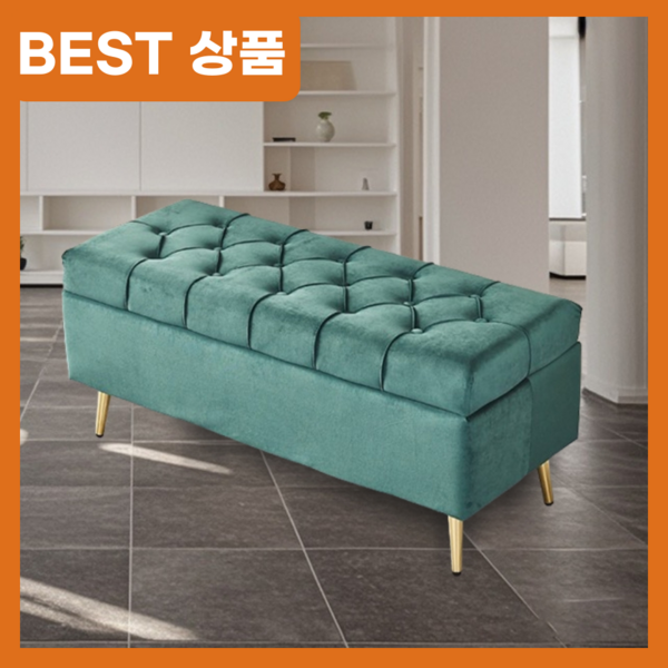 리브럭스 수납 벤치 소파 1인 2인 3인 등받이없는 쇼파 거실 패브릭 의자 현관 스툴, 가로 100cm, 그린, 1개