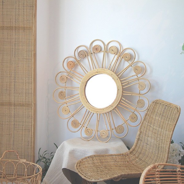  베네비앙코 라탄 현관 원형 인테리어 거울, 6번 