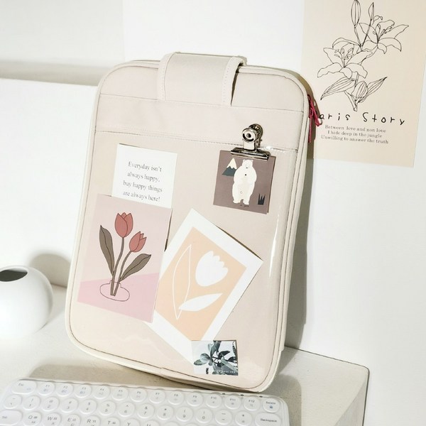 올마이웨이 아이패드 파우치 나만의 스타일 투명 멀티 포켓 수납 태블릿 갤럭시탭 가방, 베이지