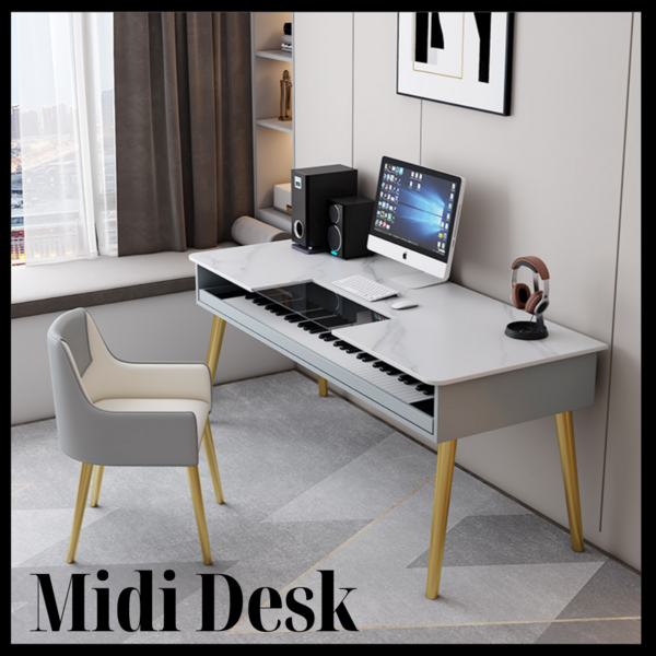 TIONI 대리석 미디 데스크 전자 피아노 컴퓨터 책상 건반 작곡 전자 음악 테이블, 화이트