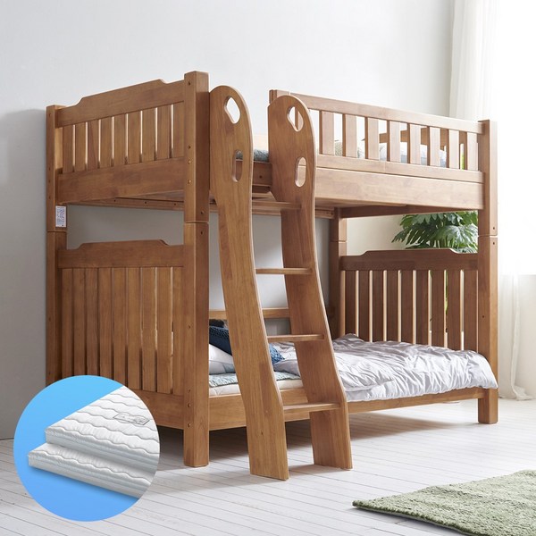  더끌림 클래식 분리형 원목 이층침대SS+캐시미론 매트포함 IK303B, 브라운 