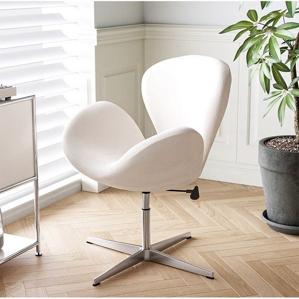  로얄다이아 스완체어 미드센츄리모던 카페의자 인테리어의자 벨벳체어 양털체어, 스완체어 벨벳 - 크림, 1개 