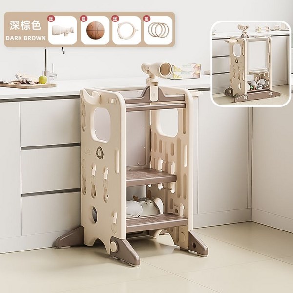  아기 러닝 타워 발판 어린이용 발페달 미끄럼방지 스케치북, A. 갈색 + 스케치 패드 