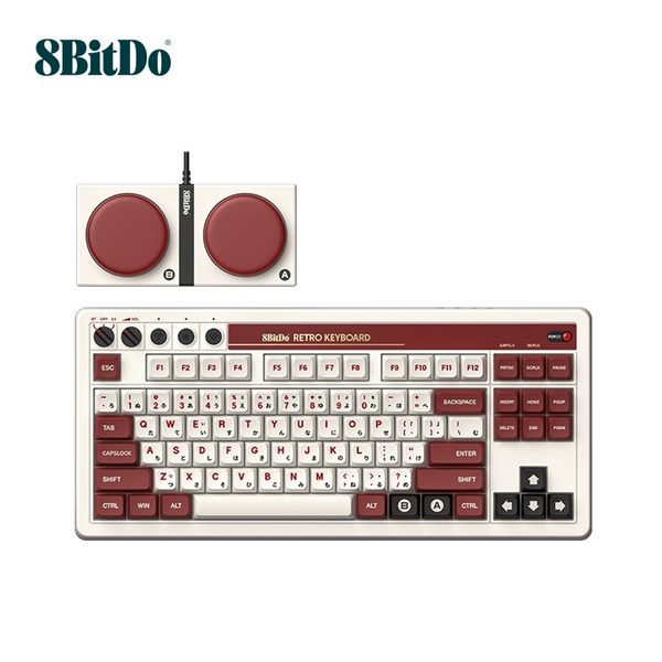 8bitdo 레트로 유무선 기계식 키보드 게이밍 핫스왑 87키 AB슈퍼키 포함, 빈티지 기계식 키보드(레드)+슈퍼버튼, 빈티지 기계식 키보드(레드) + 슈퍼 키, 레드(AB키 포함)