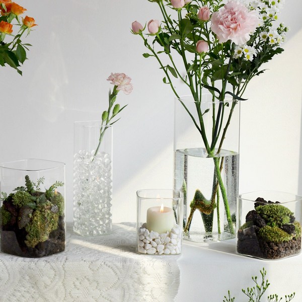 실린더 사각 라운드 유리 화병 11size 테라리움 수경재배, 10×20